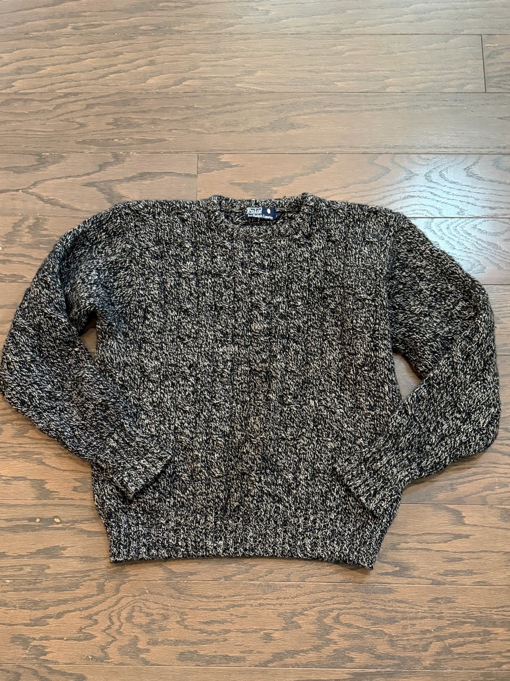 Vintage Polo by Ralph Lauren Chunky Knit Wool Blend Sweater Black Cream Size L